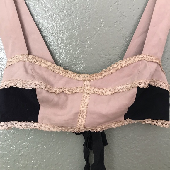 ASOS boho festival bra top bow tie back black tan - Picture 2 of 3